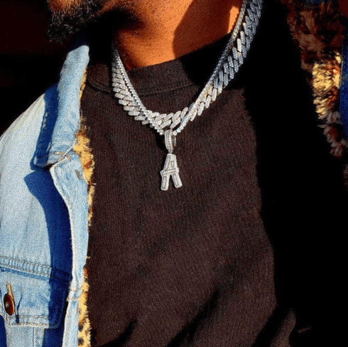 Initial Iced out Baguette Letter Pendant + FREE Chain