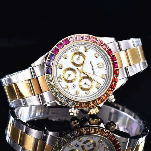 Luxury Quartz Rollie Style Watch with Color Rhinestone