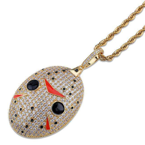 Jason Mask Bling Oval Pendant Necklace