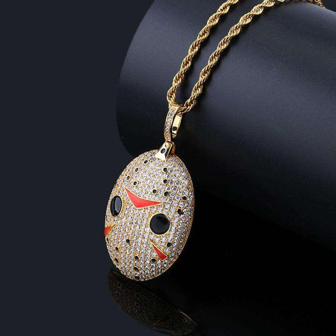 Jason Mask Bling Oval Pendant Necklace