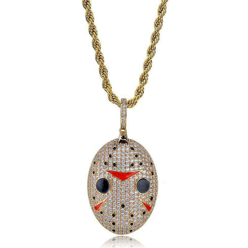 Jason Mask Bling Oval Pendant Necklace