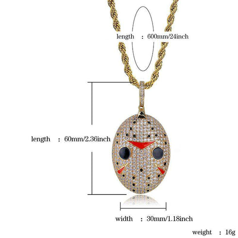 Jason Mask Bling Oval Pendant Necklace