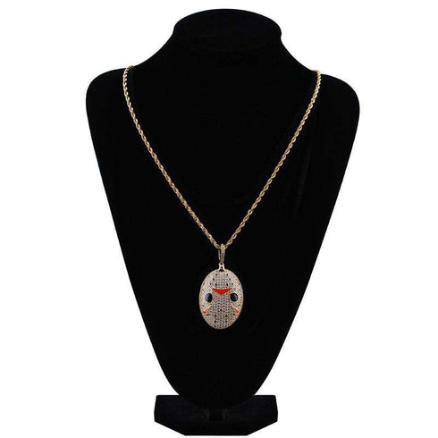 Jason Mask Bling Oval Pendant Necklace