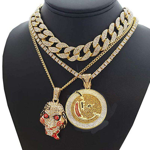 Jigsaw Pendant + Round Pendant + Cuban Choker Chain Set