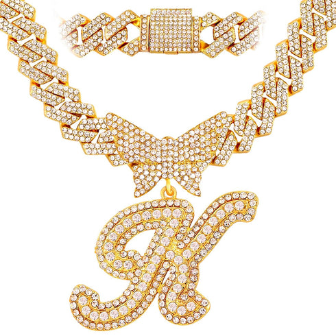 Bling Butterfly Letter Cuban Link Chain