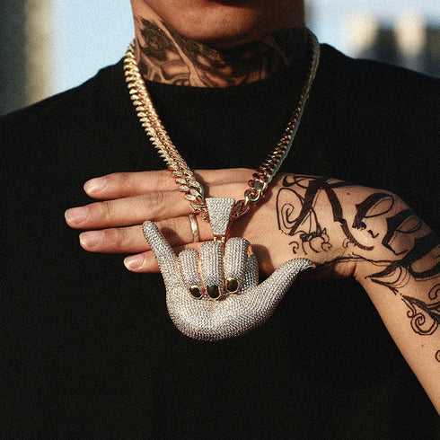 Large "Hang Loose" Fully Iced Charm Necklace