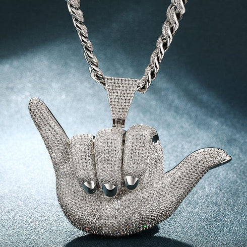 Large "Hang Loose" Fully Iced Charm Necklace