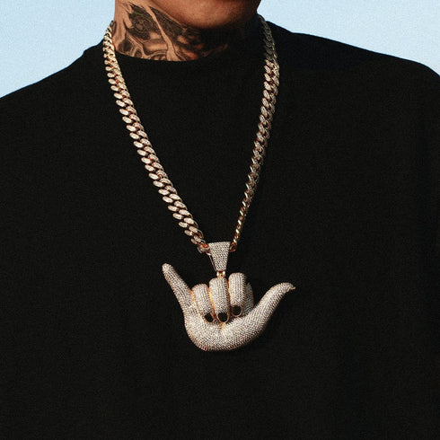 Large "Hang Loose" Fully Iced Charm Necklace