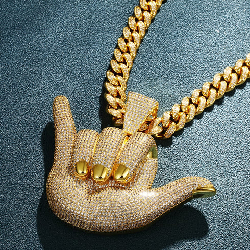 Large "Hang Loose" Fully Iced Charm Necklace