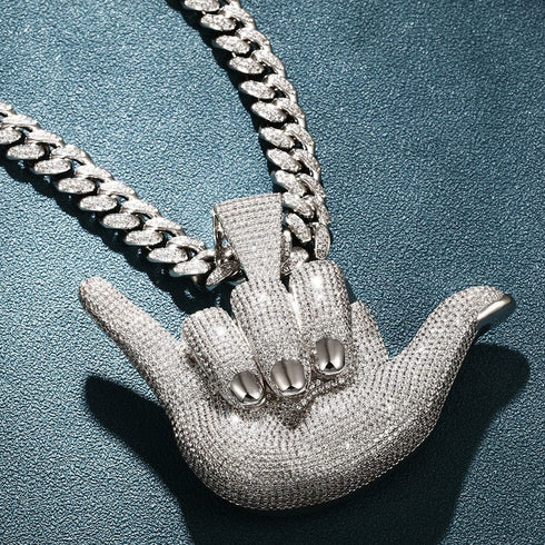 Large "Hang Loose" Fully Iced Charm Necklace