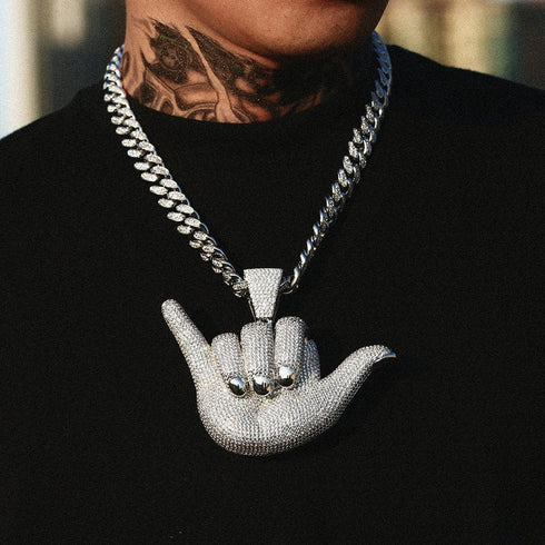 Large "Hang Loose" Fully Iced Charm Necklace