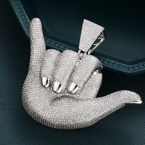 Large "Hang Loose" Fully Iced Charm Necklace