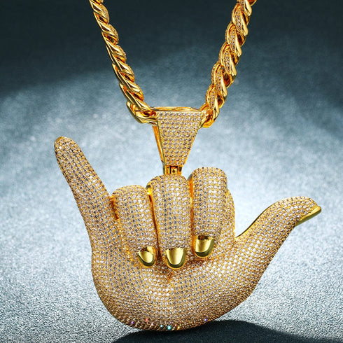 Large "Hang Loose" Fully Iced Charm Necklace