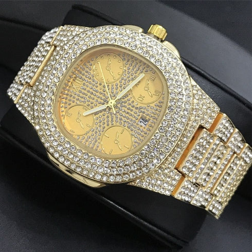 Luxury Cuban Chain + Bracelet + Ring + Watch Set