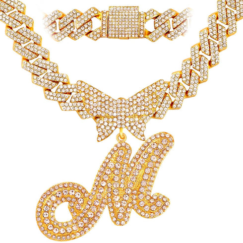 Bling Butterfly Letter Cuban Link Chain