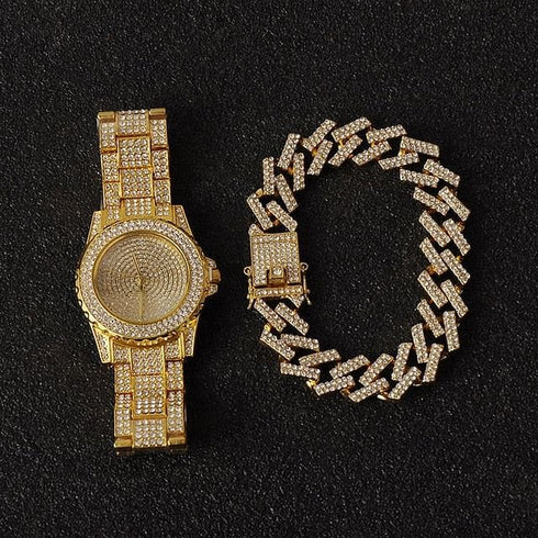 Miami Micro Pave Cuban Chain + Bracelet + Watch Set