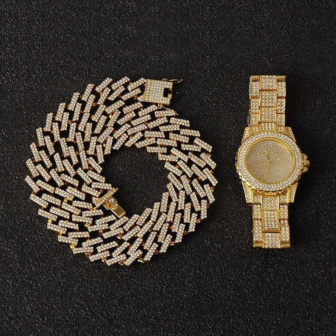 Miami Micro Pave Cuban Chain + Bracelet + Watch Set