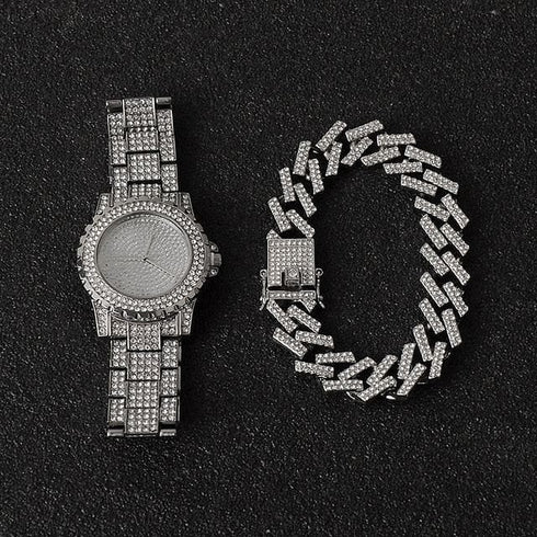 Miami Micro Pave Cuban Chain + Bracelet + Watch Set