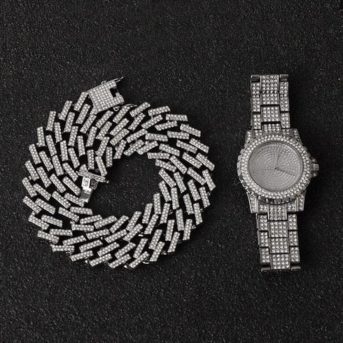 Miami Micro Pave Cuban Chain + Bracelet + Watch Set