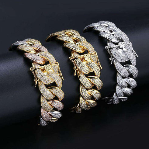 Mixed Bling 24k Gold Plated Cuban Chain Bracelet