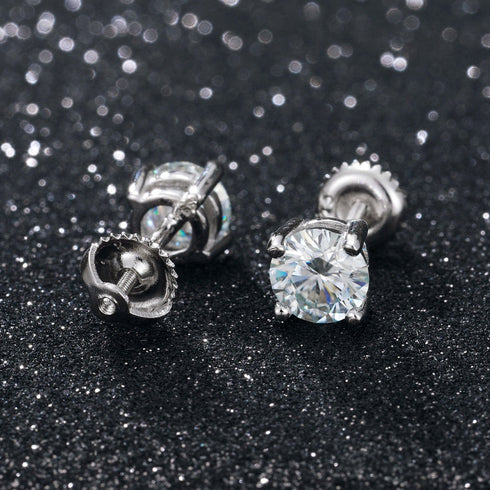 0.1-1 CT Moissanite Sterling Silver/ Gold/ Rose Gold Stud Earrings