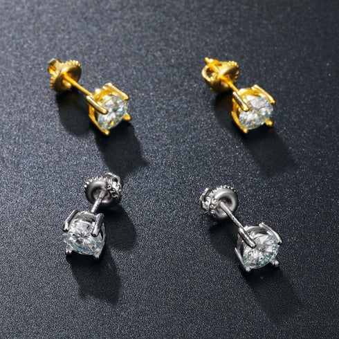 0.1-1 CT Moissanite Sterling Silver/ Gold/ Rose Gold Stud Earrings
