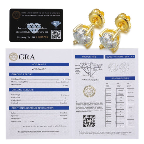 0.1-1 CT Moissanite Sterling Silver/ Gold/ Rose Gold Stud Earrings