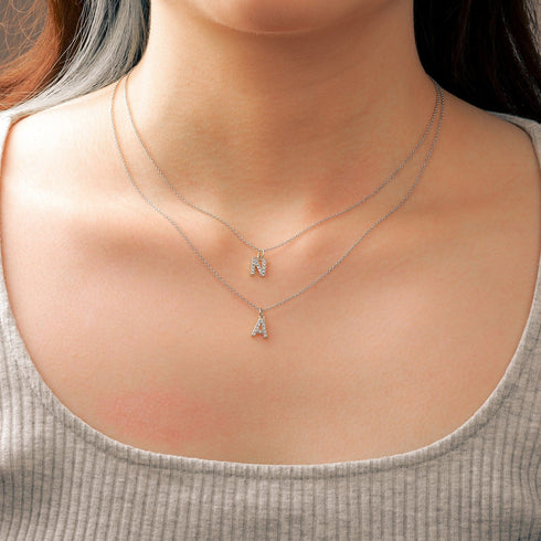 Moissanite Iced Sterling Silver Letter Pendant Necklace