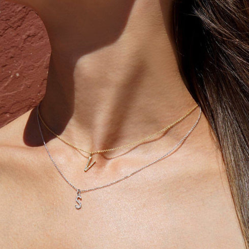 Moissanite Iced Sterling Silver Letter Pendant Necklace