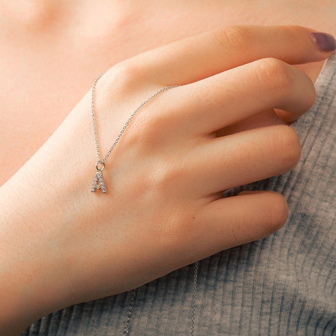 Moissanite Iced Sterling Silver Letter Pendant Necklace