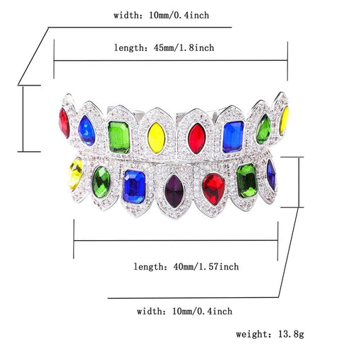 Multi Colored Stone Paved Iced Out Fangs Grillz