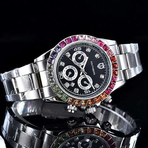 Luxury Quartz Rollie Style Watch with Color Rhinestone