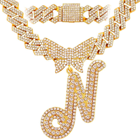Bling Butterfly Letter Cuban Link Chain