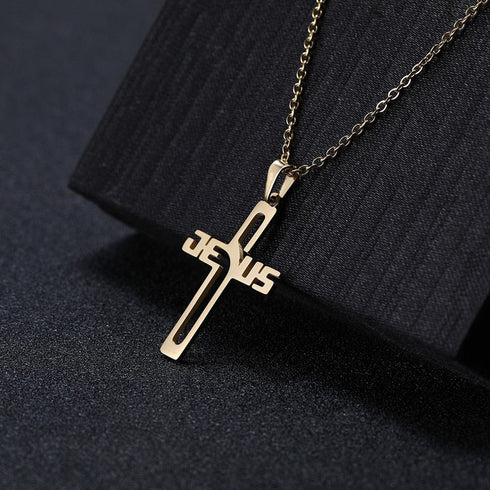 Jesus Cross Pendant Stainless Steel Necklace