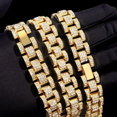 Iced Out Watch Band Cuban Choker Necklace