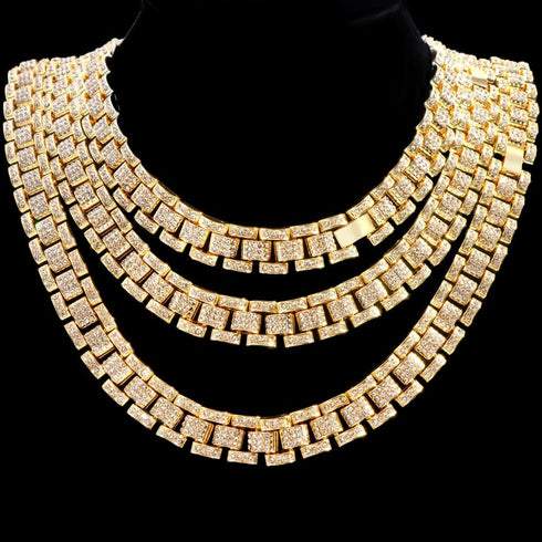 Iced Out Watch Band Cuban Choker Necklace