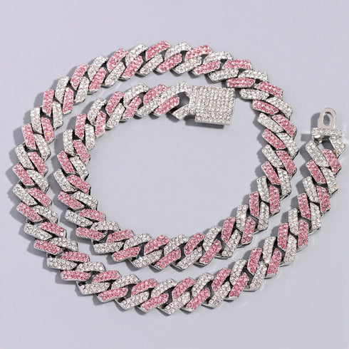 Iced Out Two-Tone Crystal Cuban Link Chain Necklace