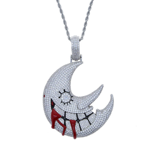 XL Iced Out Blood Moon Hip Hop Pendant Necklace