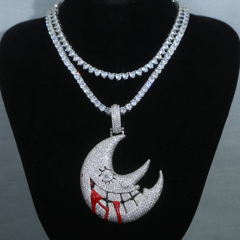 XL Iced Out Blood Moon Hip Hop Pendant Necklace