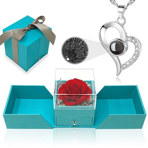 VVS Jewelry Red Rose I Love You in 100 Languages 925 Silver Necklace Gift Box