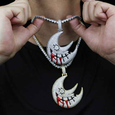 XL Iced Out Blood Moon Hip Hop Pendant Necklace