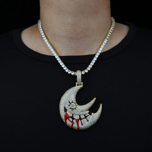 XL Iced Out Blood Moon Hip Hop Pendant Necklace