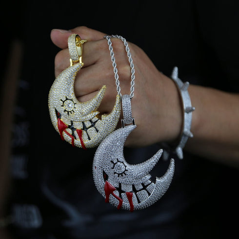 XL Iced Out Blood Moon Hip Hop Pendant Necklace