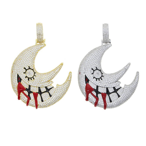 XL Iced Out Blood Moon Hip Hop Pendant Necklace