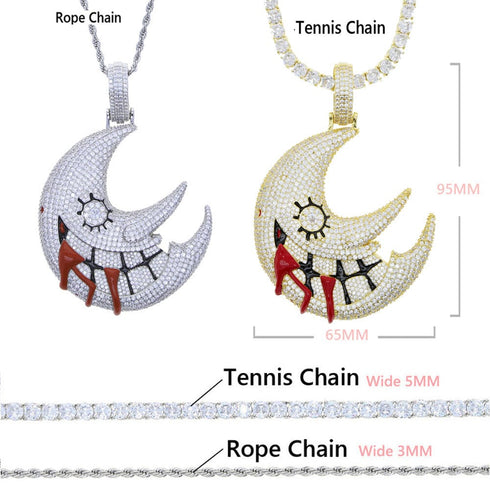 XL Iced Out Blood Moon Hip Hop Pendant Necklace