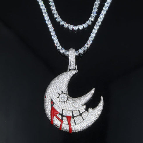XL Iced Out Blood Moon Hip Hop Pendant Necklace
