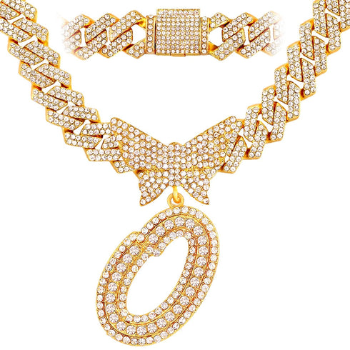 Bling Butterfly Letter Cuban Link Chain