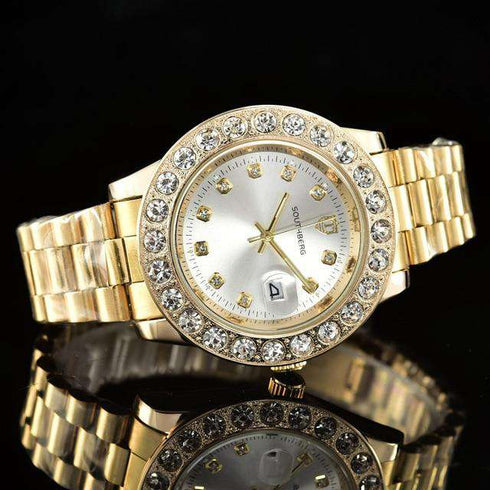 Gold Rollie Style Watch in Rotatable Bezel Sapphire Glass