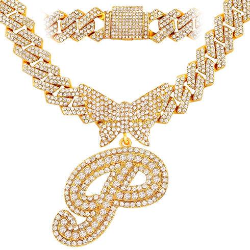 Bling Butterfly Letter Cuban Link Chain