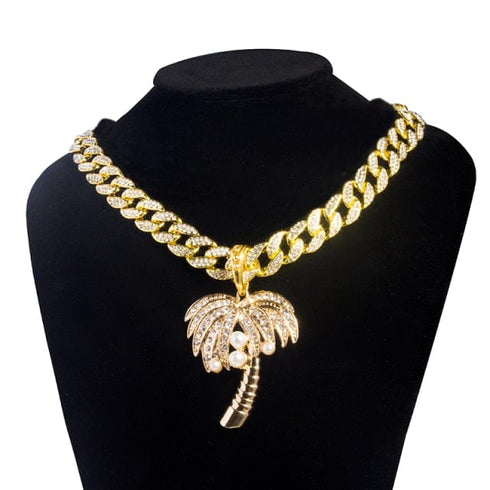 Palm Tree Iced Pendant Cuban + Tennis Chain Bundle